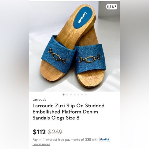 LARROUDE Blue Denim Horsebit Women's Slide Sandals - Picture 4 of 9